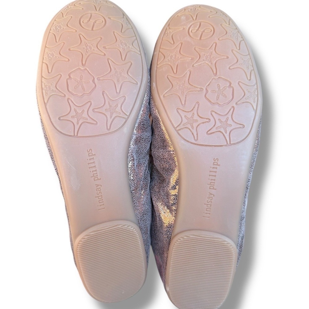 Lindsay Phillips Liz Ballet Flats Metallic Bronze Leather Rose Embellishment 6.5 - Picture 8 of 16